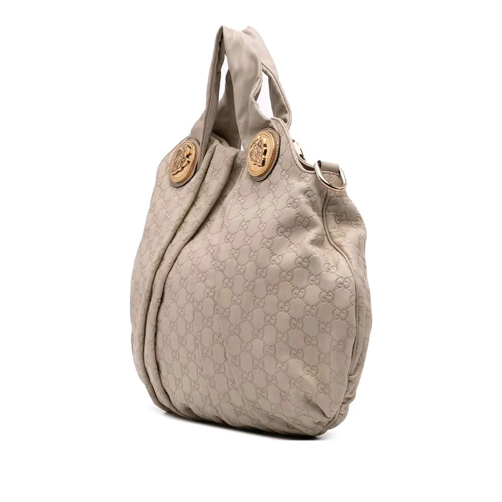 Gucci Large Guccissima Hysteria Satchel White Leather Good - Back View