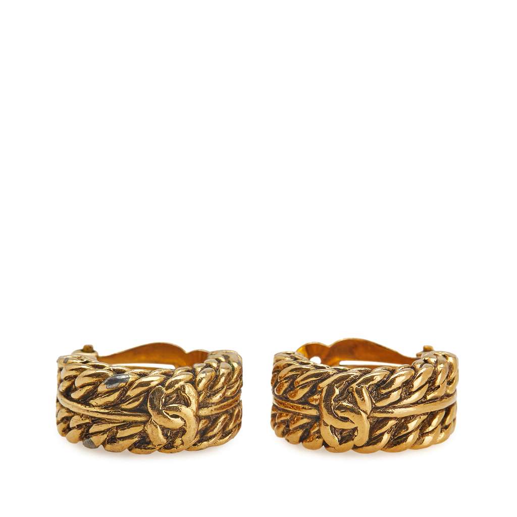 Chanel Gold Plated CC Hoop Clip on Earrings