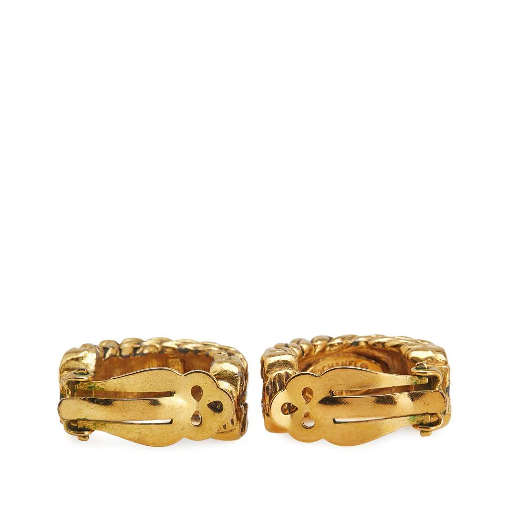 Chanel Gold Plated CC Hoop Clip on Earrings - Back view