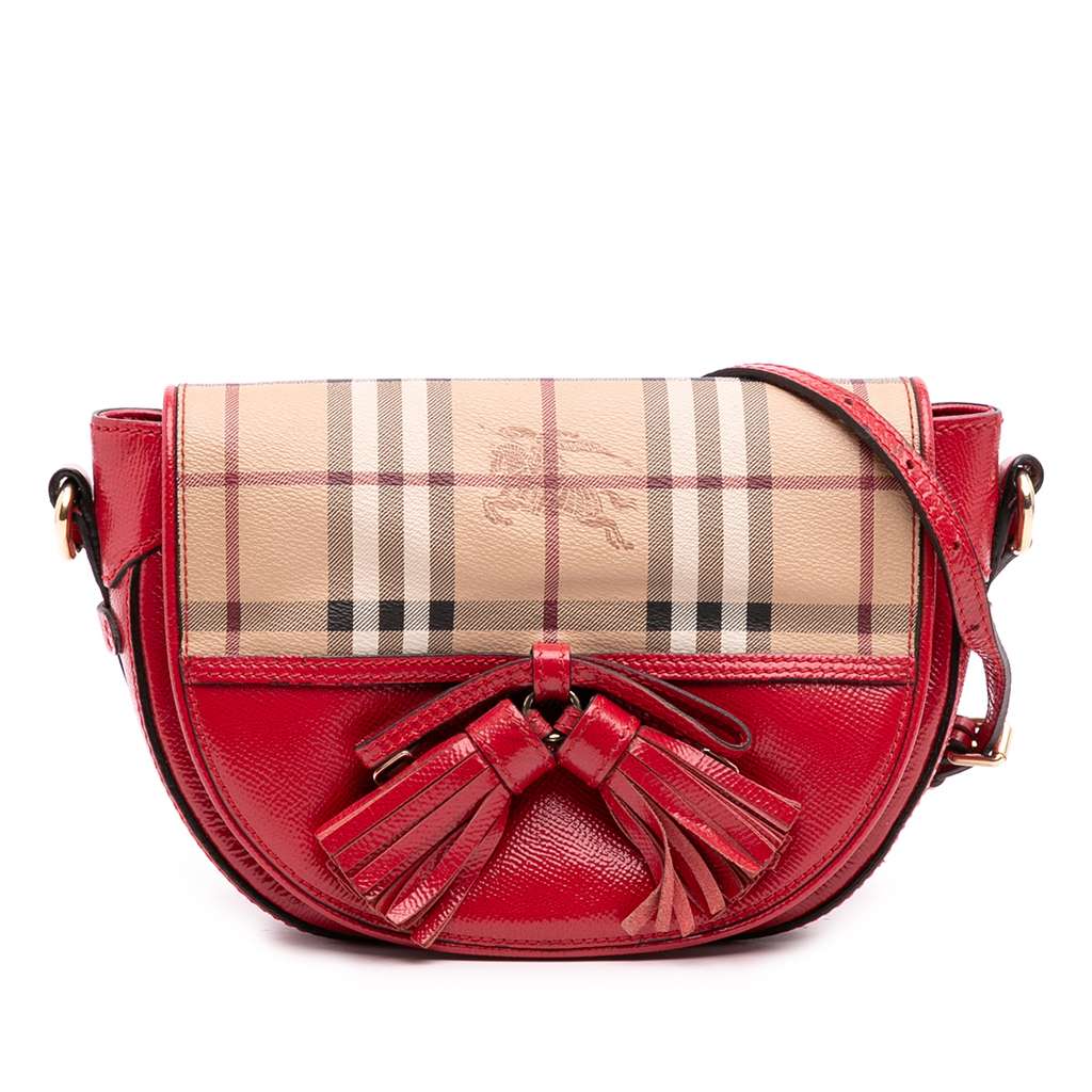 Burberry Patent Leather and Haymarket Check Coated Canvas Maydown Crossbody
