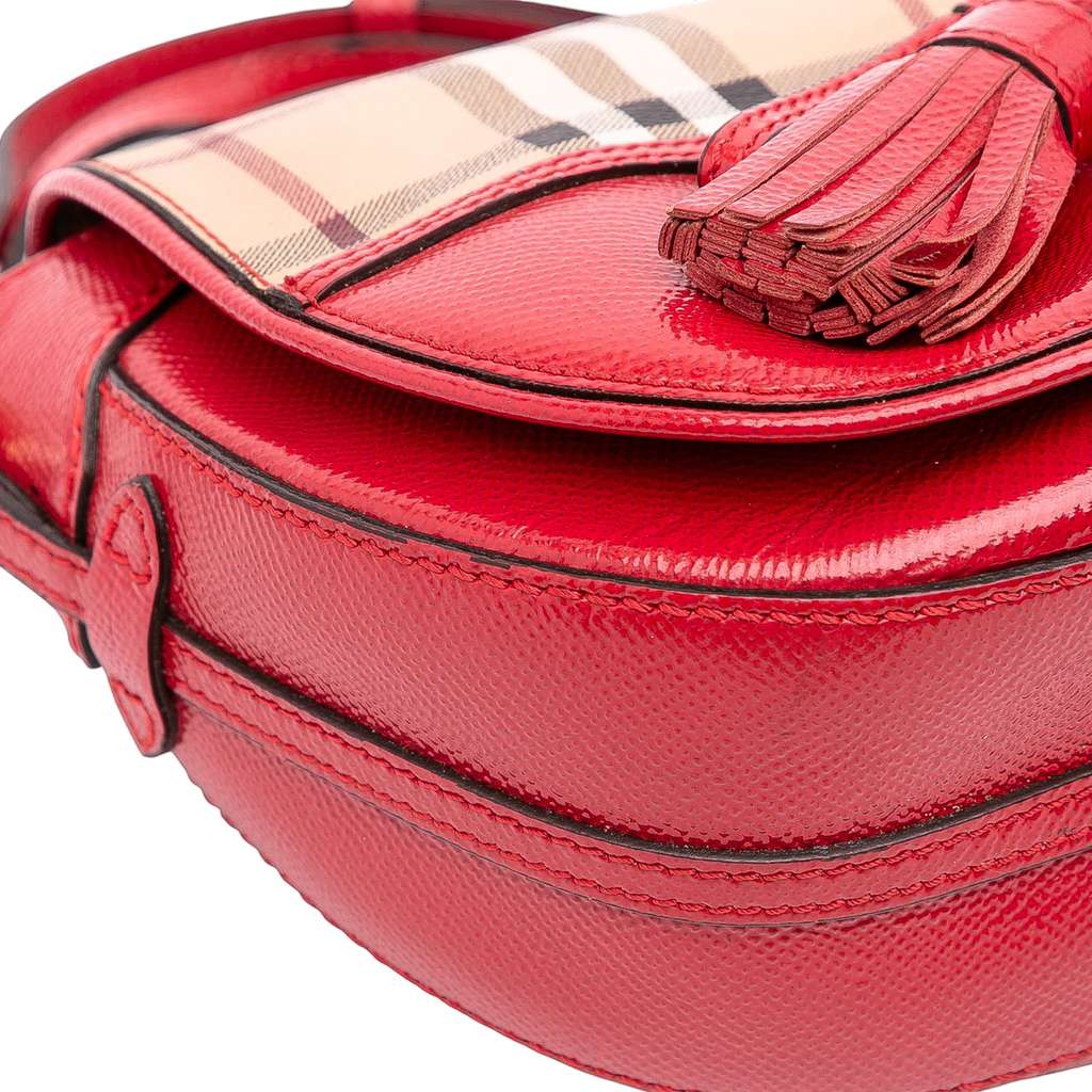 Burberry Patent Leather and Haymarket Check Coated Canvas Maydown Crossbody - Image 12