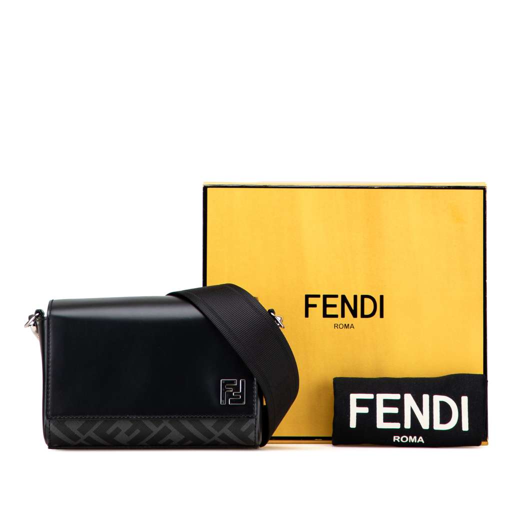 Fendi Leather and Coated Canvas FF Squared Compact Bag - Image 12