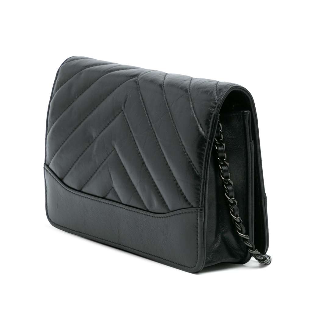 Chanel Chevron Aged Calfskin Gabrielle Wallet On Chain - Back view