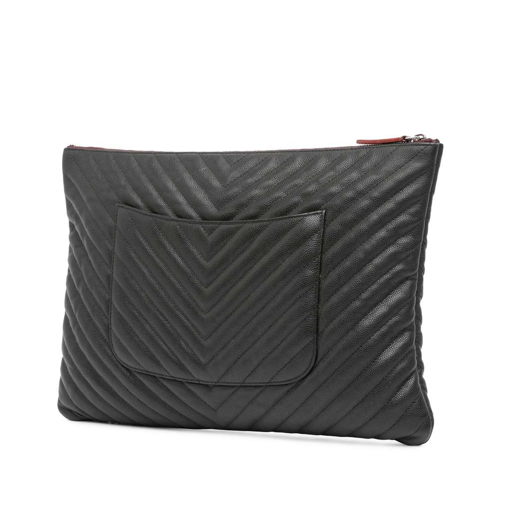 Chanel Large CC Chevron Caviar O Case Clutch - 2