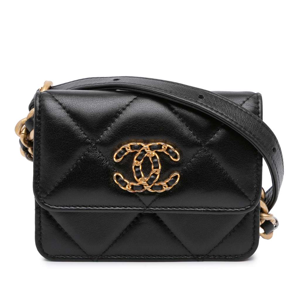 Chanel Quilted Lambskin 19 Flap Coin Purse With Chain