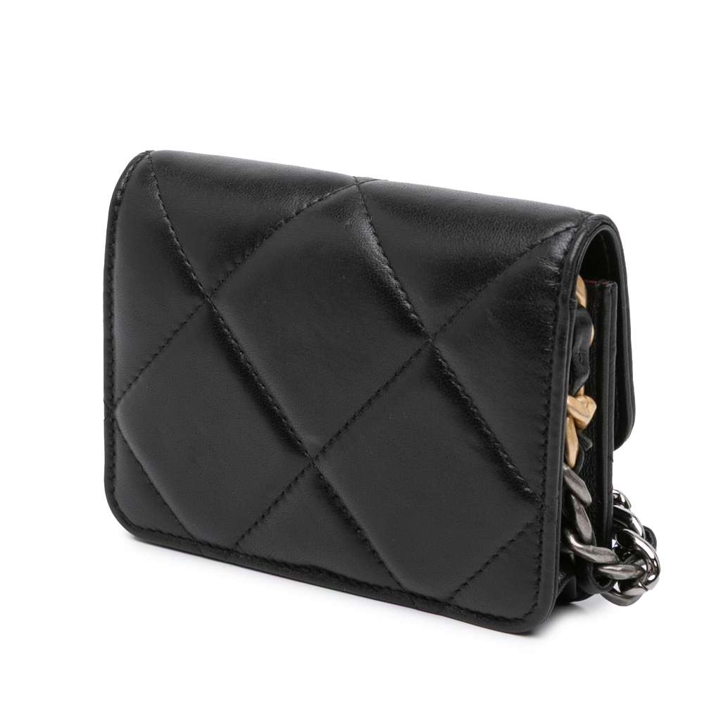 Chanel Quilted Lambskin 19 Flap Coin Purse With Chain - Back view