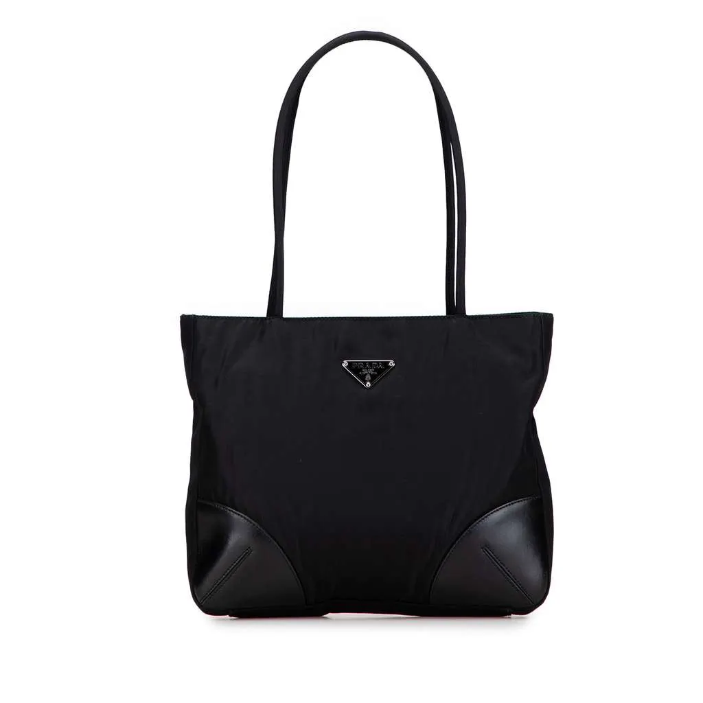 Prada Spazzolato Trimmed Tessuto Tote Black Good - Front View
