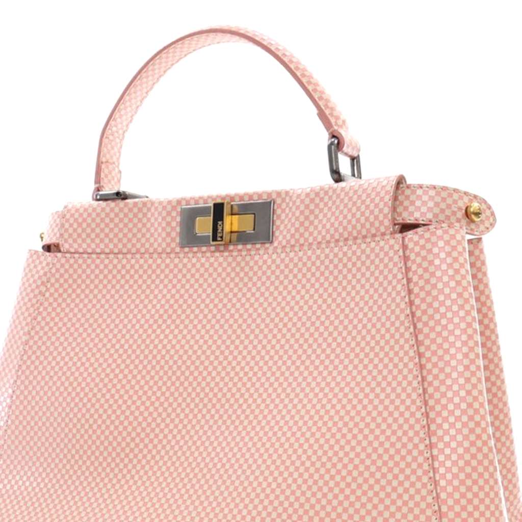 Fendi Medium Checkered Leather Sequin Peekaboo Iconic Satchel - Detail 1