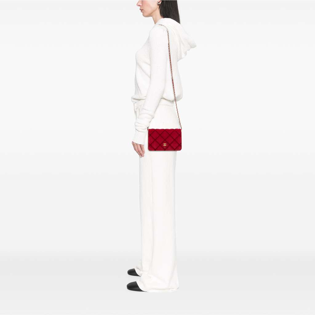 Chanel CC Quilted Velvet Wallet on Chain - Image 13