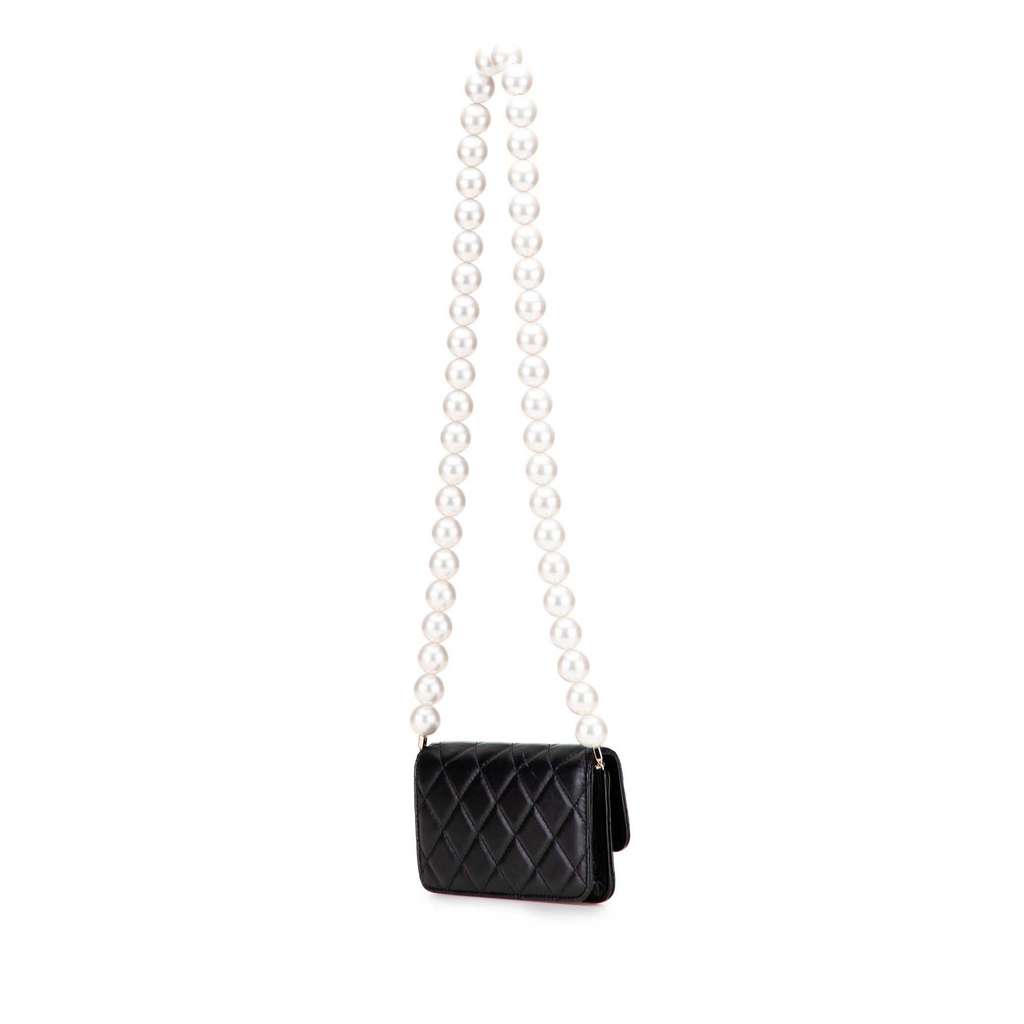 Chanel Quilted Calfskin Maxi Pearls Clutch With Chain - Back view