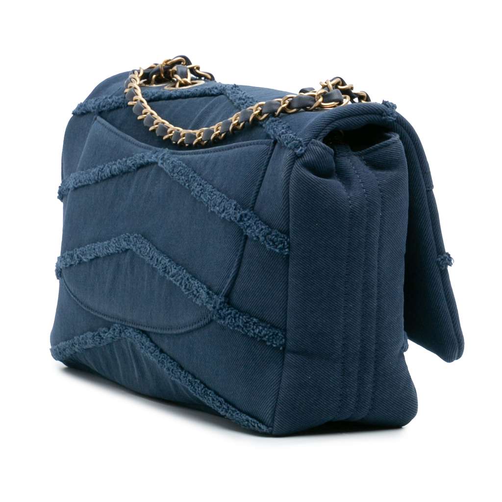 Chanel Jumbo Chevron Denim Fringe Coco Flap - Back view
