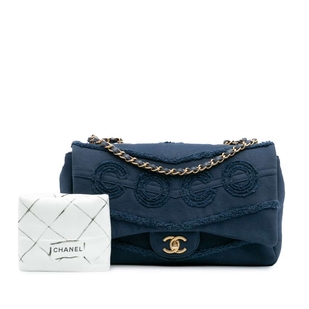 Chanel Jumbo Chevron Denim Fringe Coco Flap - Image 14