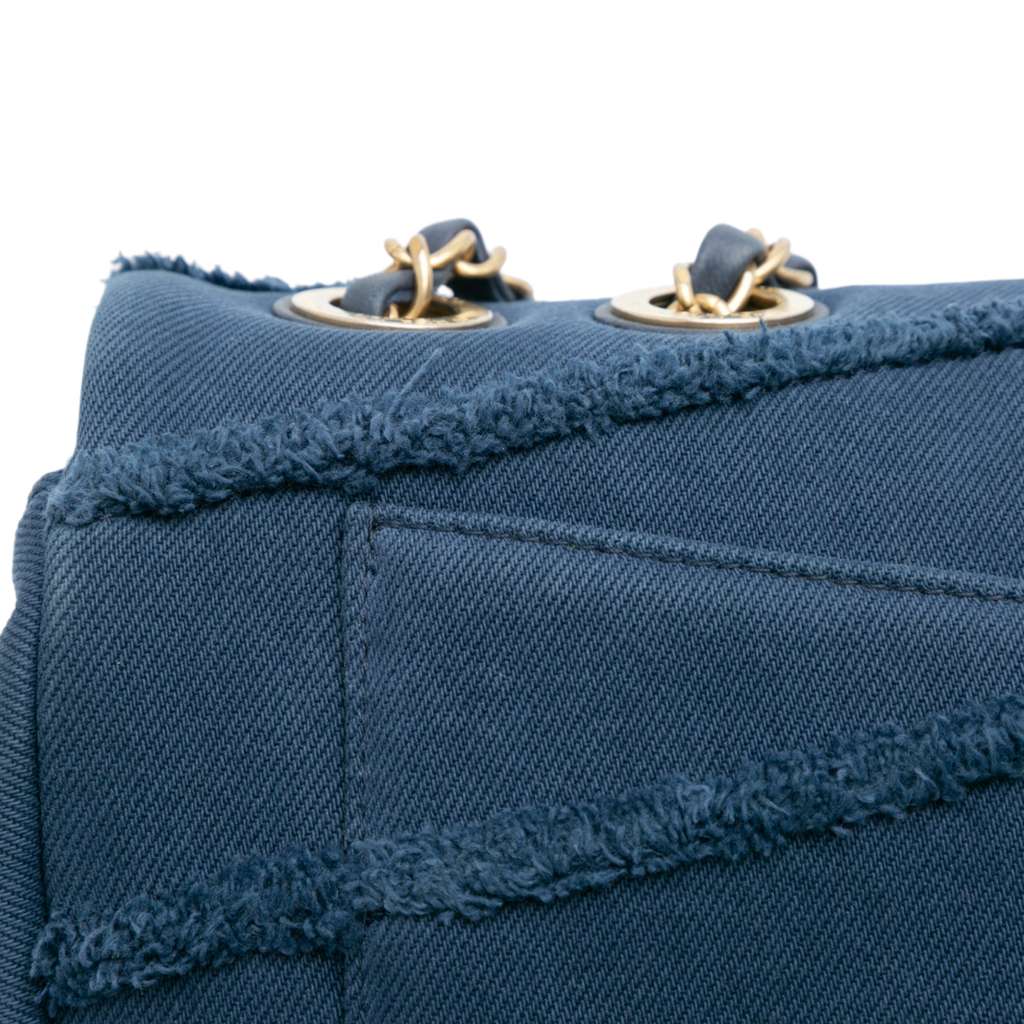 Chanel Jumbo Chevron Denim Fringe Coco Flap - Image 10
