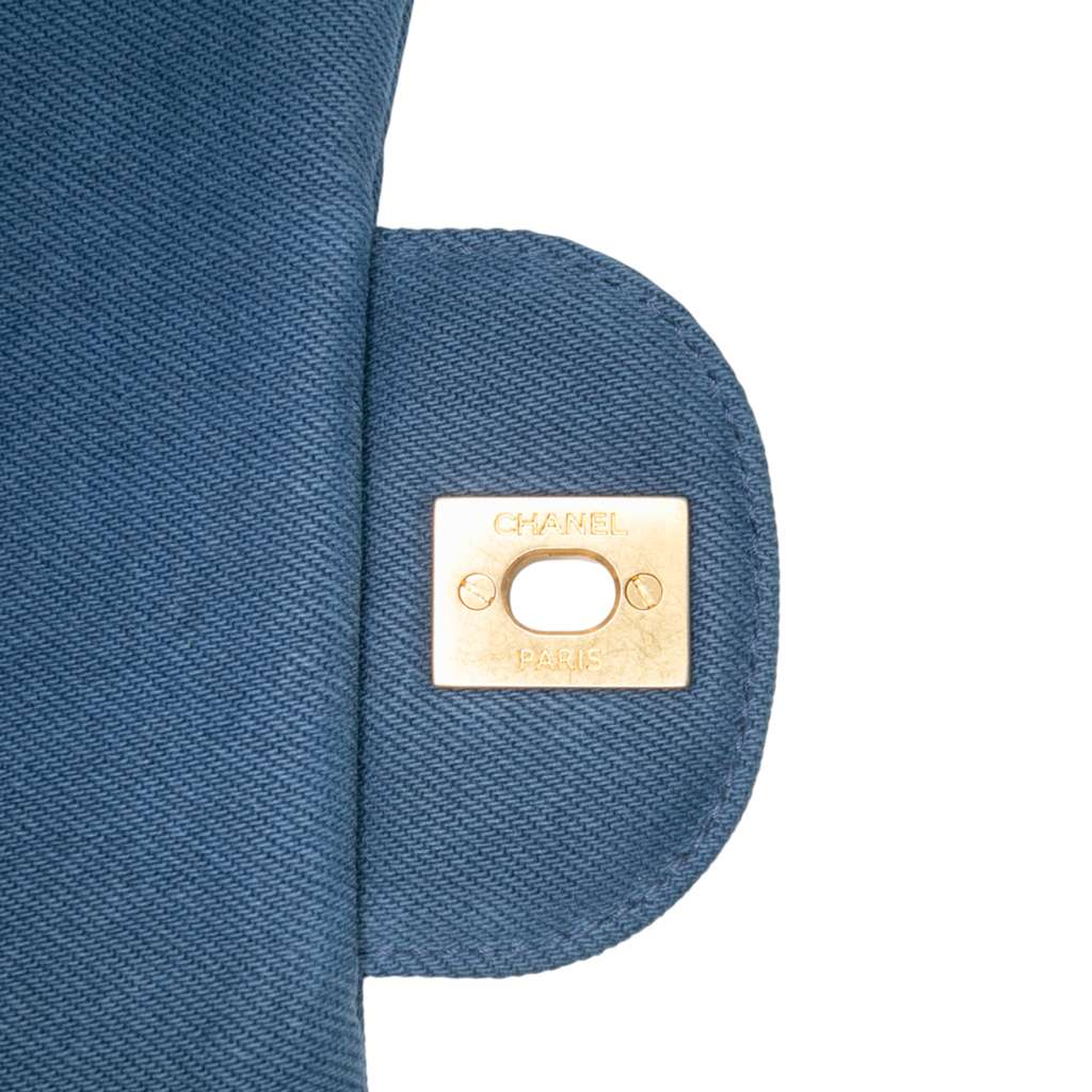 Chanel Jumbo Chevron Denim Fringe Coco Flap - Image 11