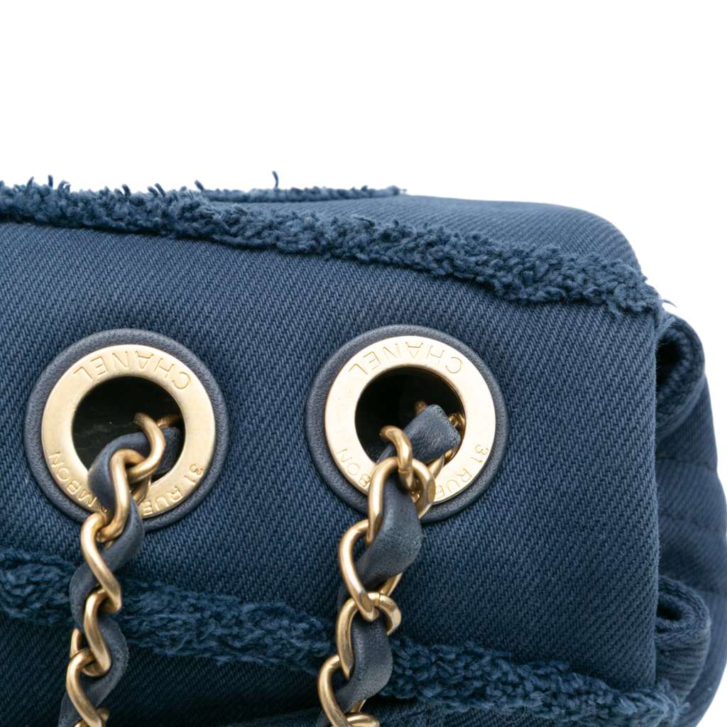 Chanel Jumbo Chevron Denim Fringe Coco Flap - Image 12