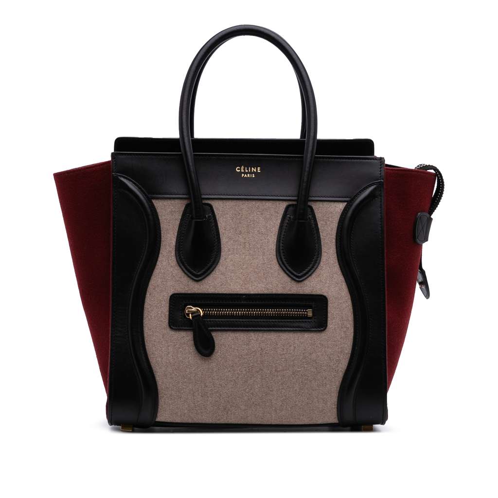 Celine Micro Tricolor Felt Wool and Calfskin Luggage Tote