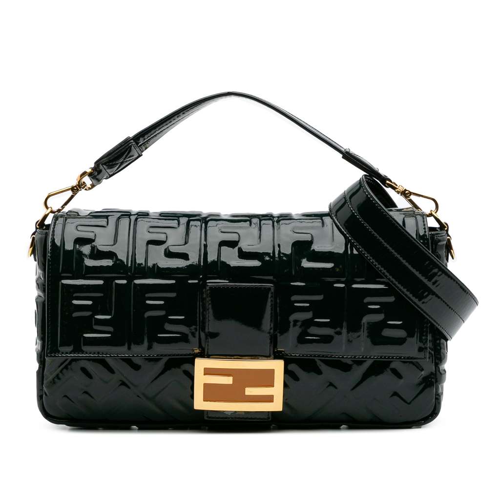 Fendi Large Zucca Embossed Patent Baguette Satchel