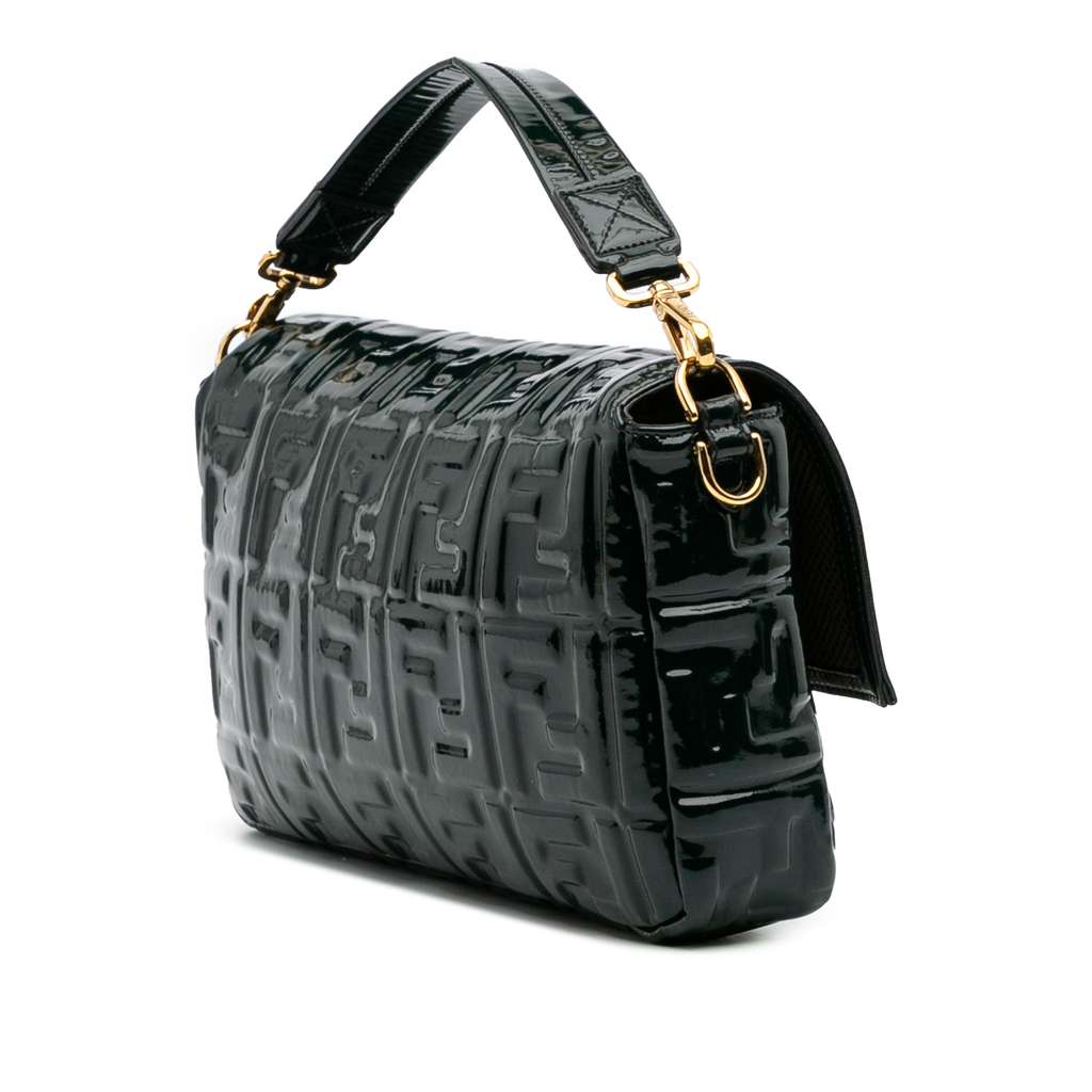 Fendi Large Zucca Embossed Patent Baguette Satchel - Back view