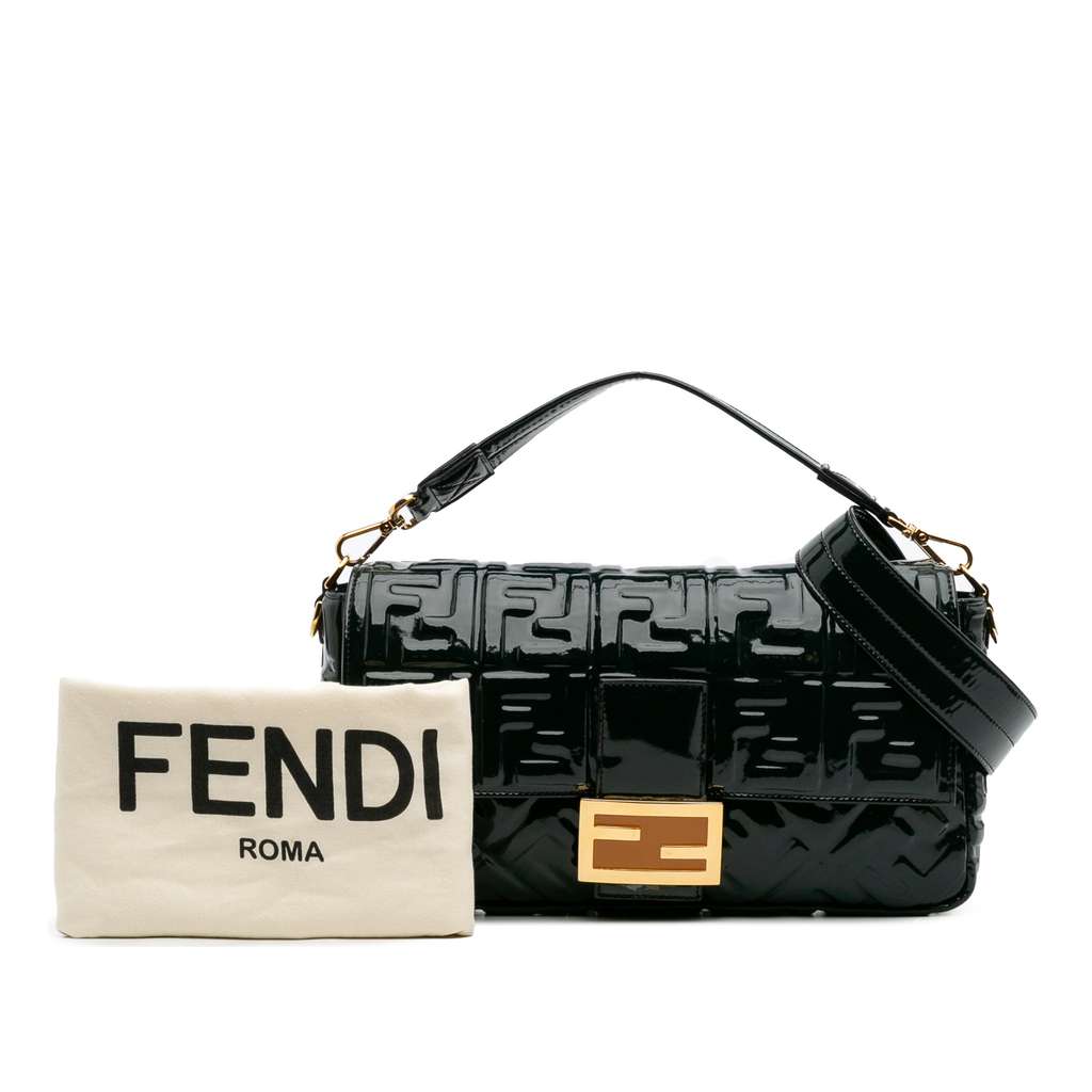 Fendi Large Zucca Embossed Patent Baguette Satchel - Image 14