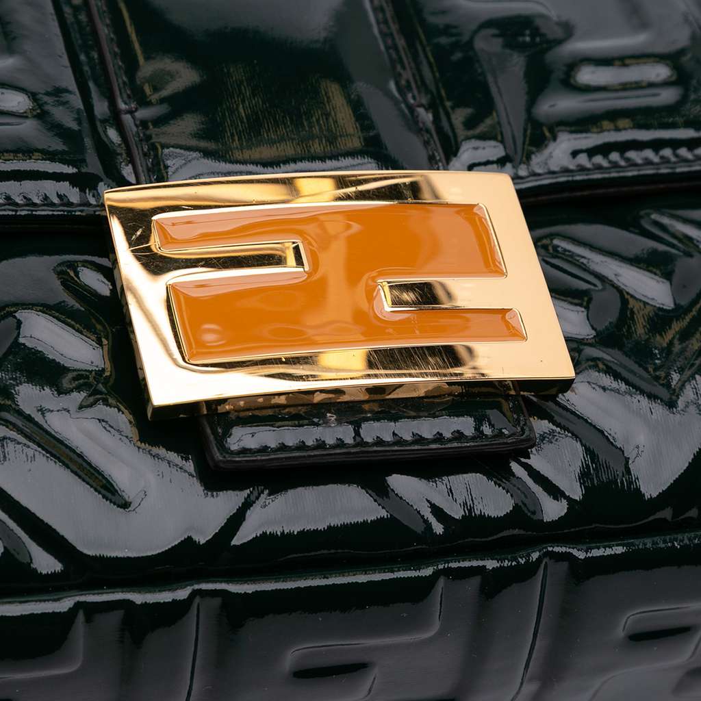 Fendi Large Zucca Embossed Patent Baguette Satchel - Image 10