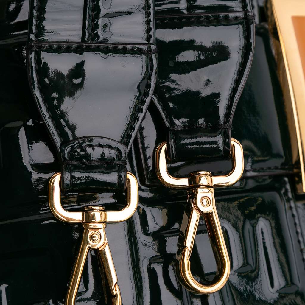 Fendi Large Zucca Embossed Patent Baguette Satchel - Image 12