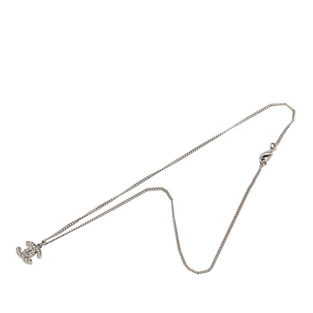 Chanel Silver Plated CC Rhinestones Pendant Necklace - 5