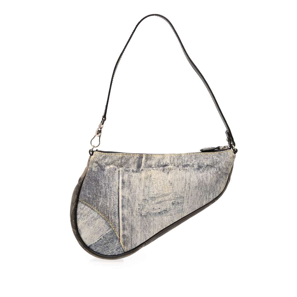 Dior Mini Canvas Printed Denim Saddle Pochette