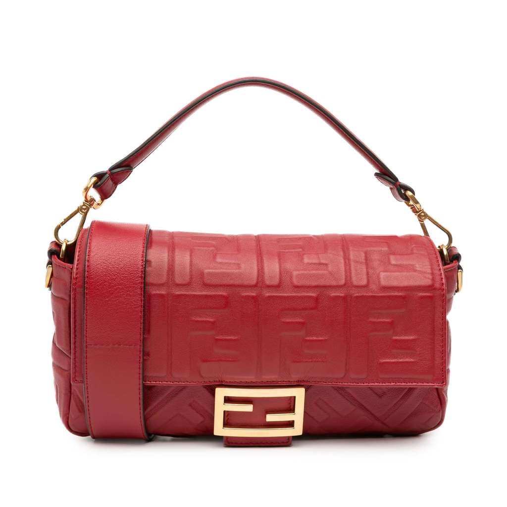 Fendi Zucca Embossed Leather Baguette Satchel