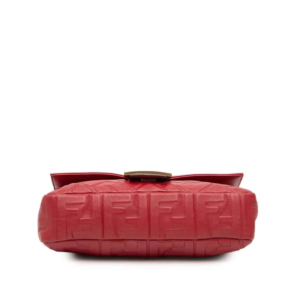 Fendi Zucca Embossed Leather Baguette Satchel Red Leather Good - Inside View