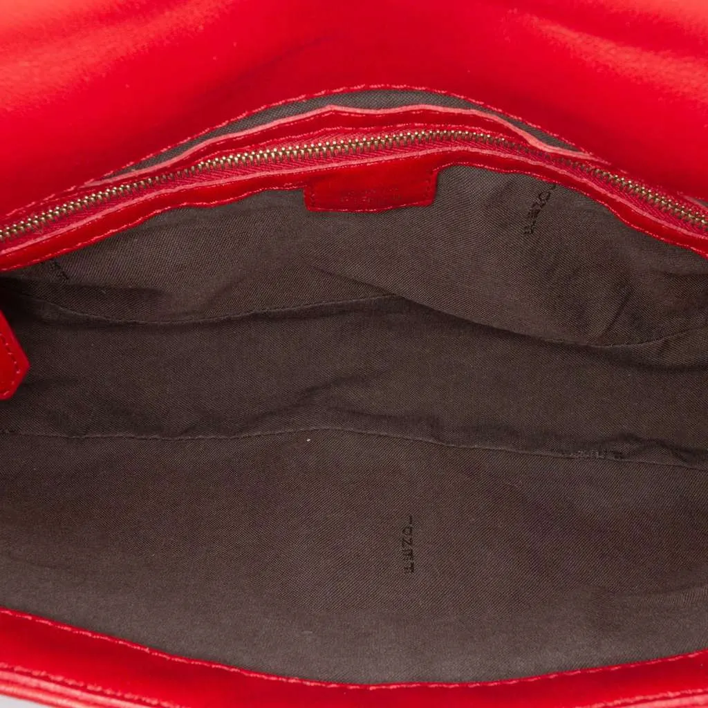Fendi Zucca Embossed Leather Baguette Satchel Red Leather Good - Model View