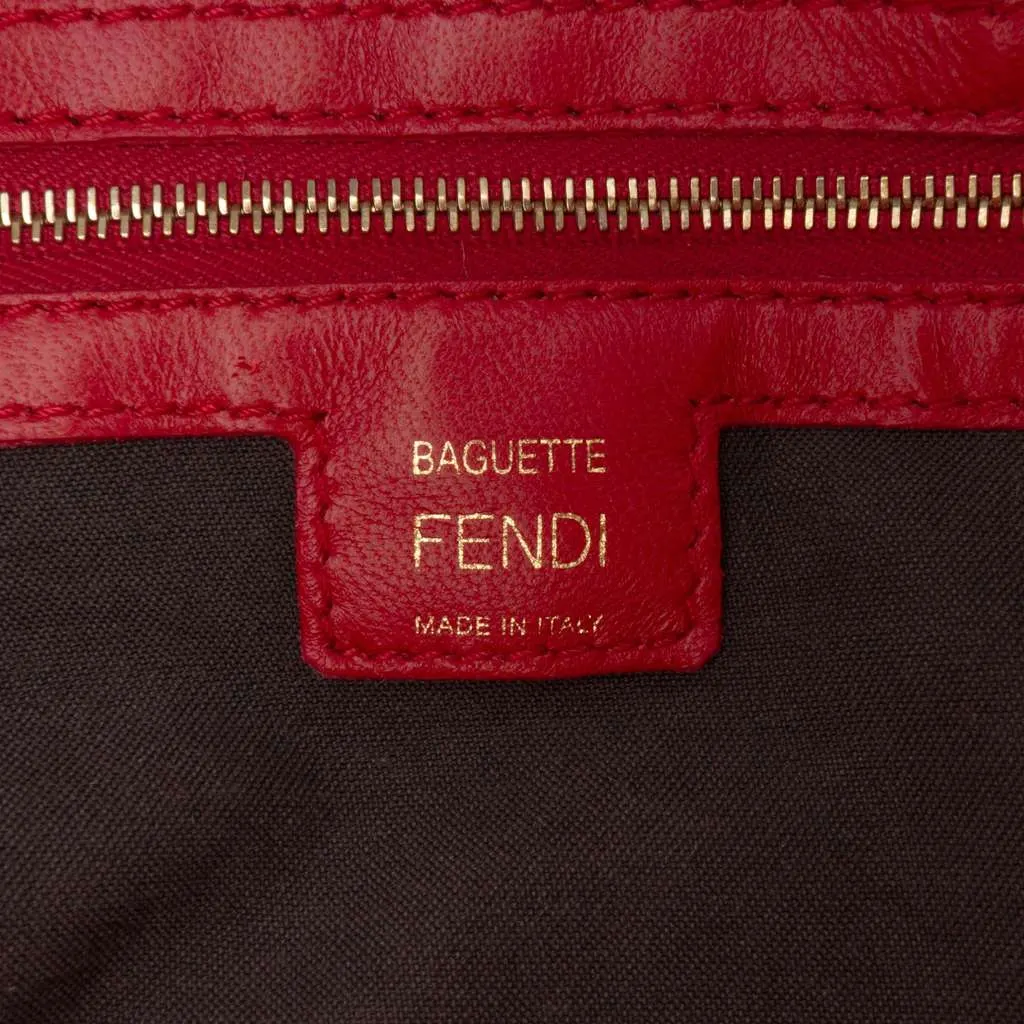 Fendi Zucca Embossed Leather Baguette Satchel Red Leather Good - Box View