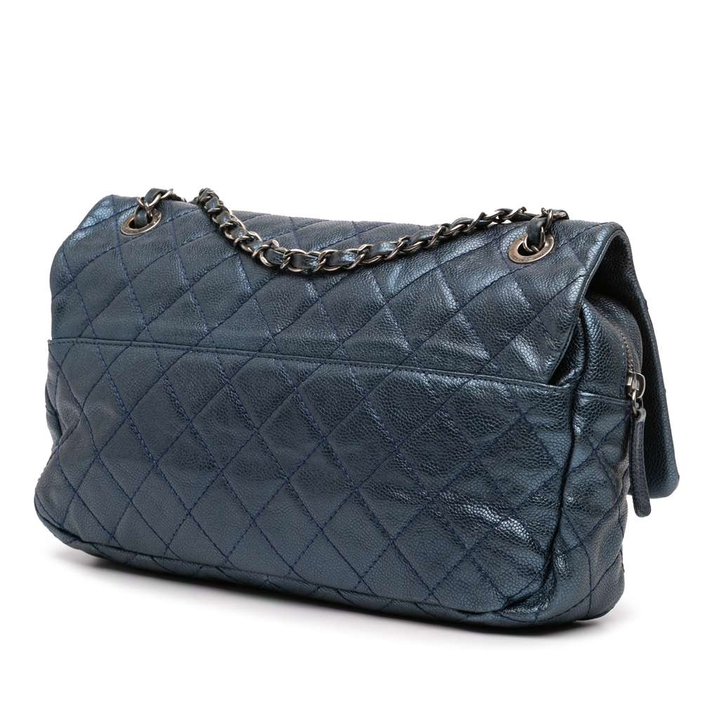 Chanel Jumbo Quilted Iridescent Caviar Easy Flap - Back view