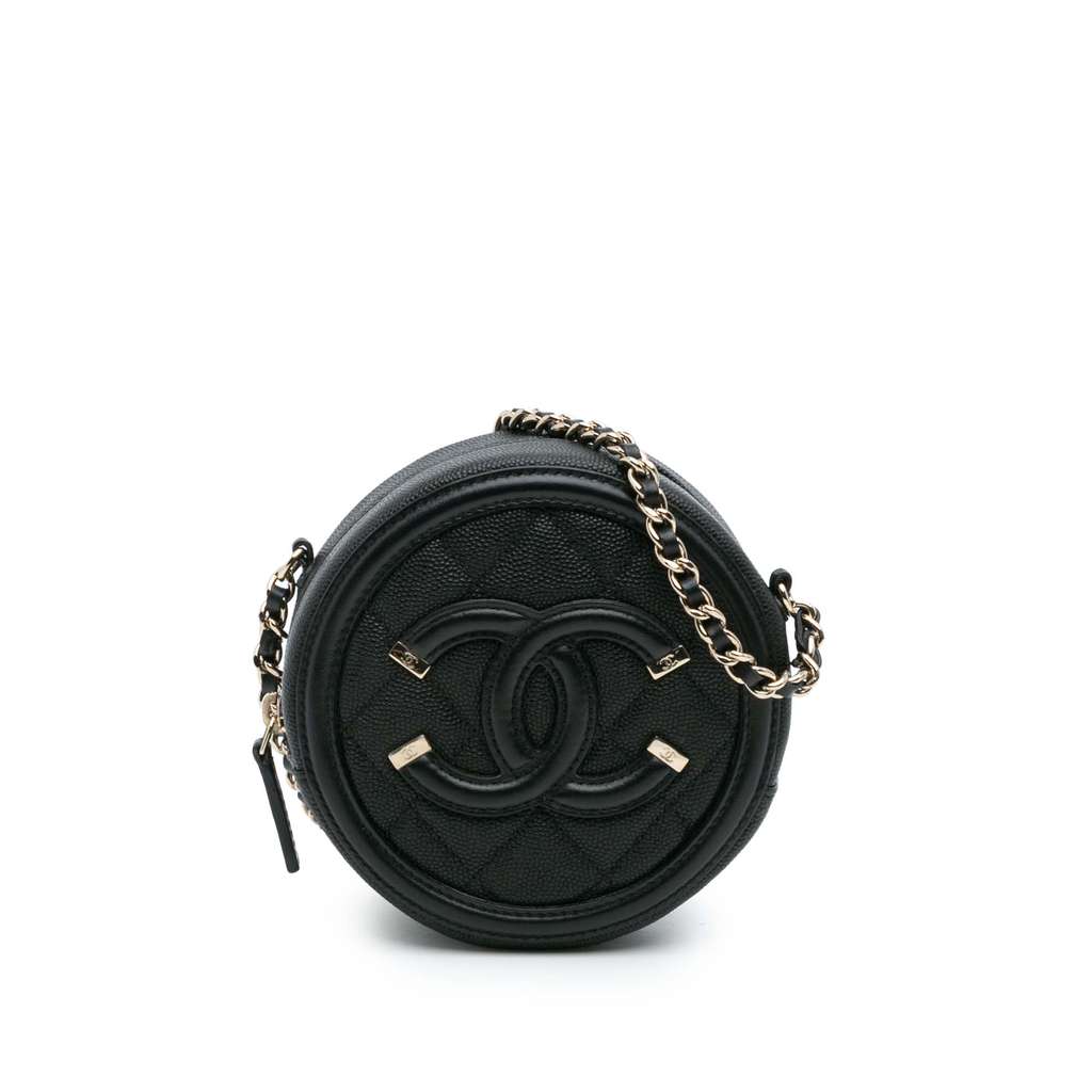 Chanel Caviar CC Filigree Round Clutch with Chain