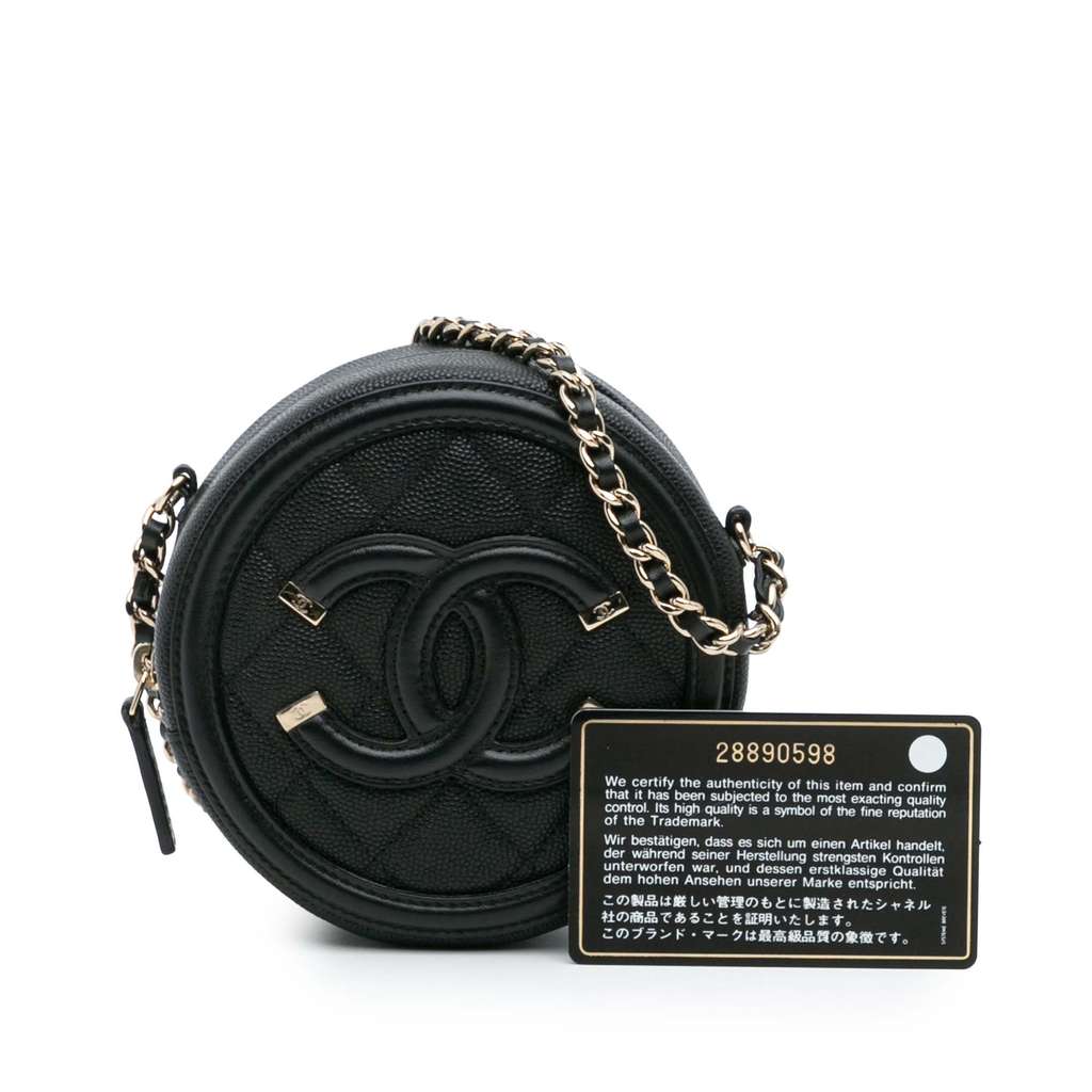 Chanel Caviar CC Filigree Round Clutch with Chain - Image 13