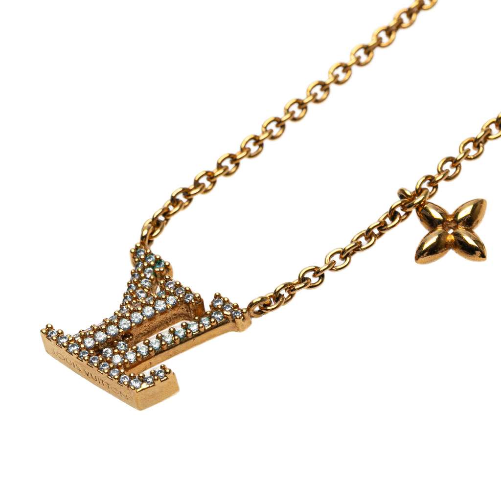 Louis Vuitton Gold Plated LV Crystal Iconic Pendant Necklace - Back view