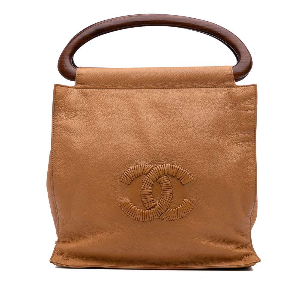Chanel CC Grained Calfskin Wooden Handle Tote