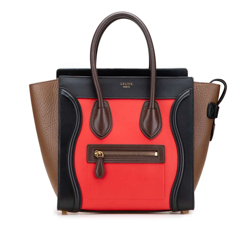 Celine Micro Tricolor Leather Luggage Tote Red Leather Very good - Front View