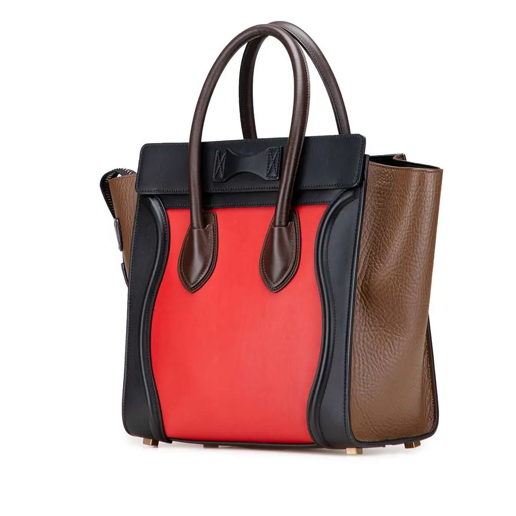 Celine Micro Tricolor Leather Luggage Tote Red Leather Very good - Back View