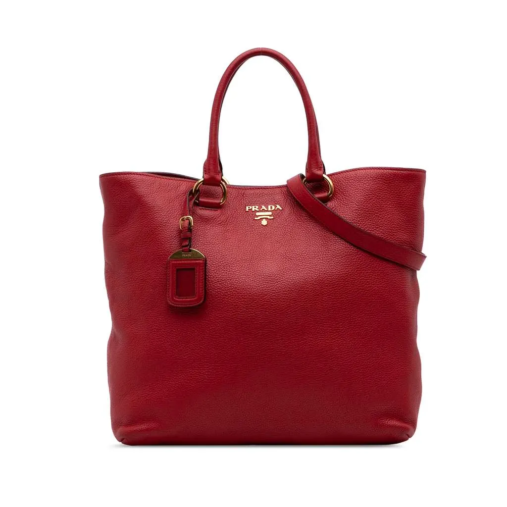 Prada Vitello Daino Open Convertible Tote Red Leather Good - Front View