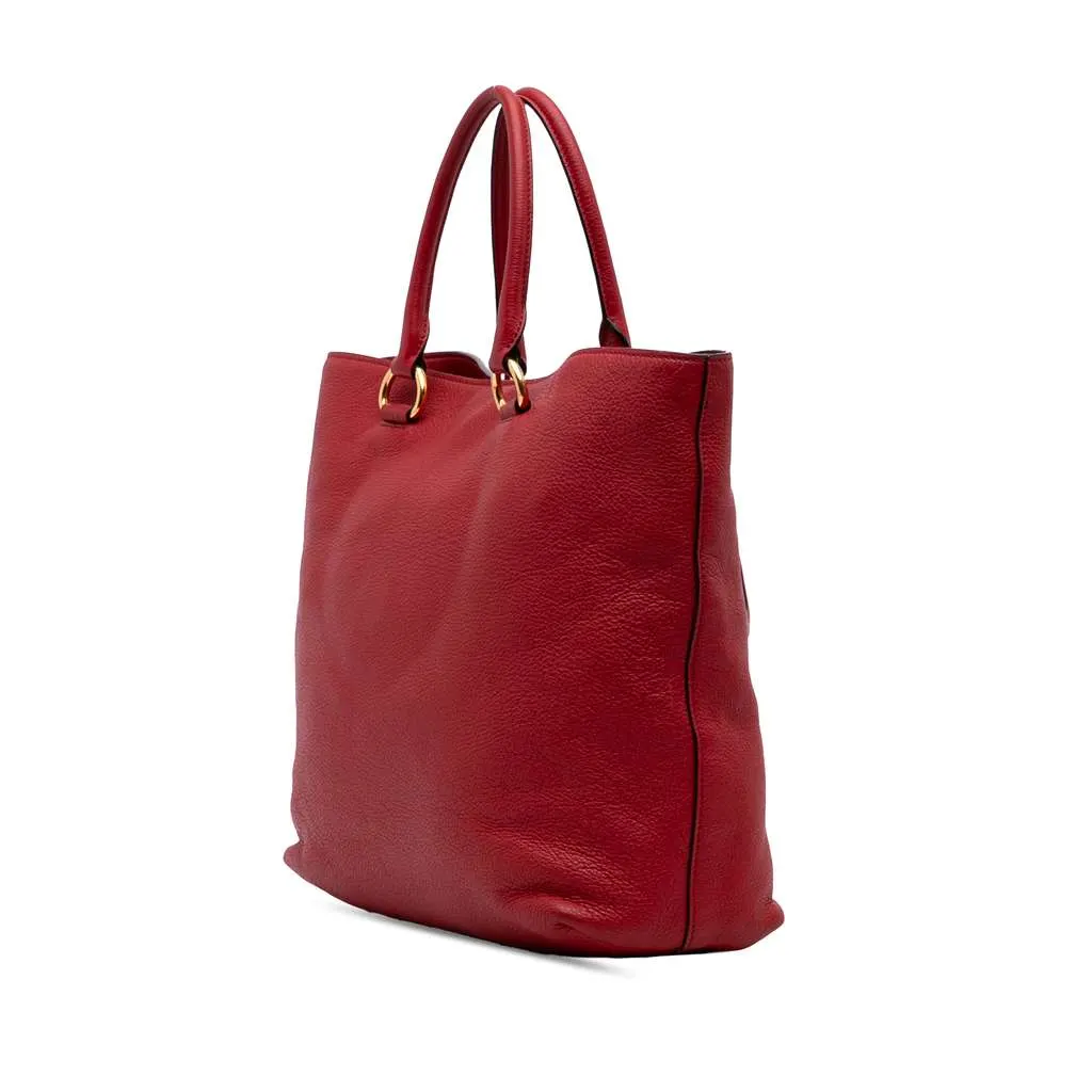 Prada Vitello Daino Open Convertible Tote Red Leather Good - Back View