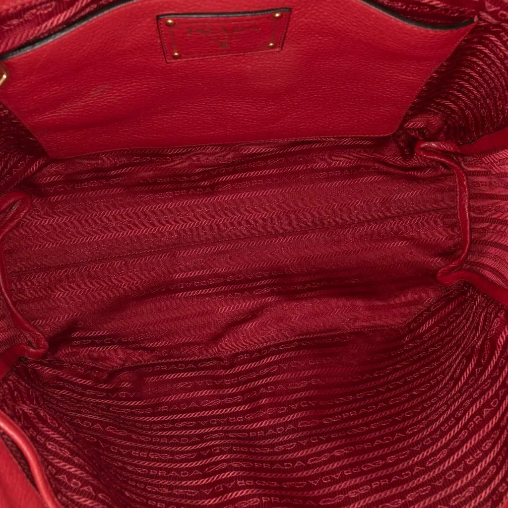 Prada Vitello Daino Open Convertible Tote Red Leather Good - Model View