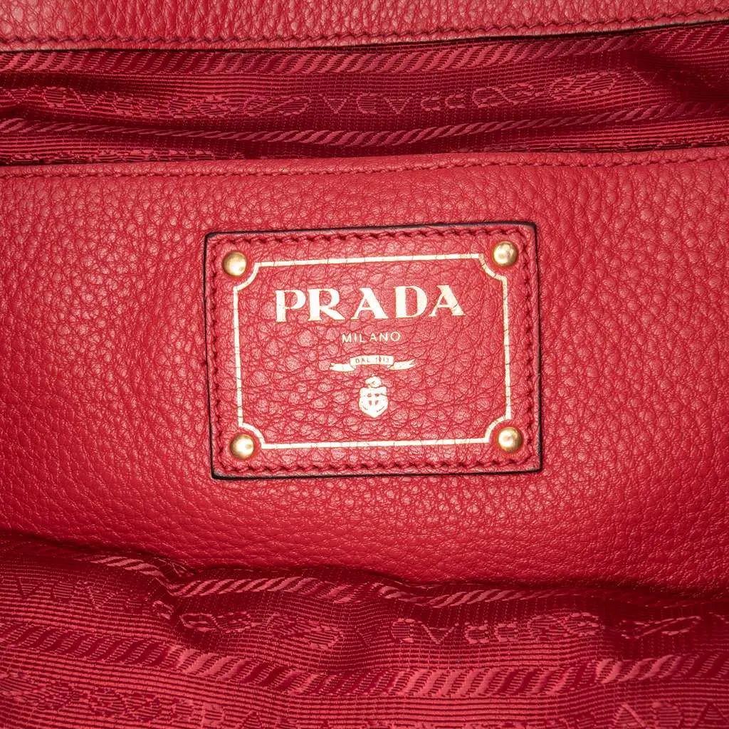 Prada Vitello Daino Open Convertible Tote Red Leather Good - Box View