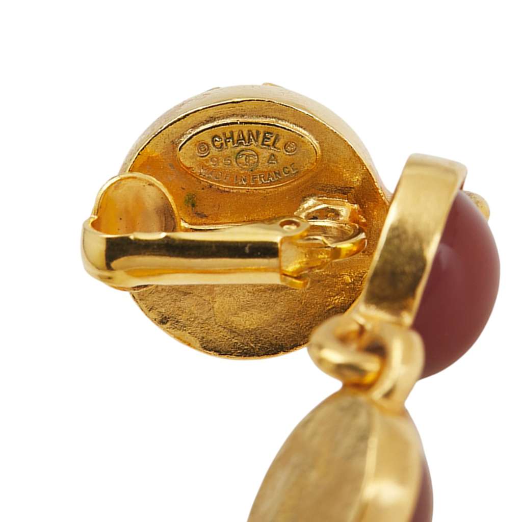 Chanel Gold Plated CC Gripoix Drop Clip On Earrings - Image 6