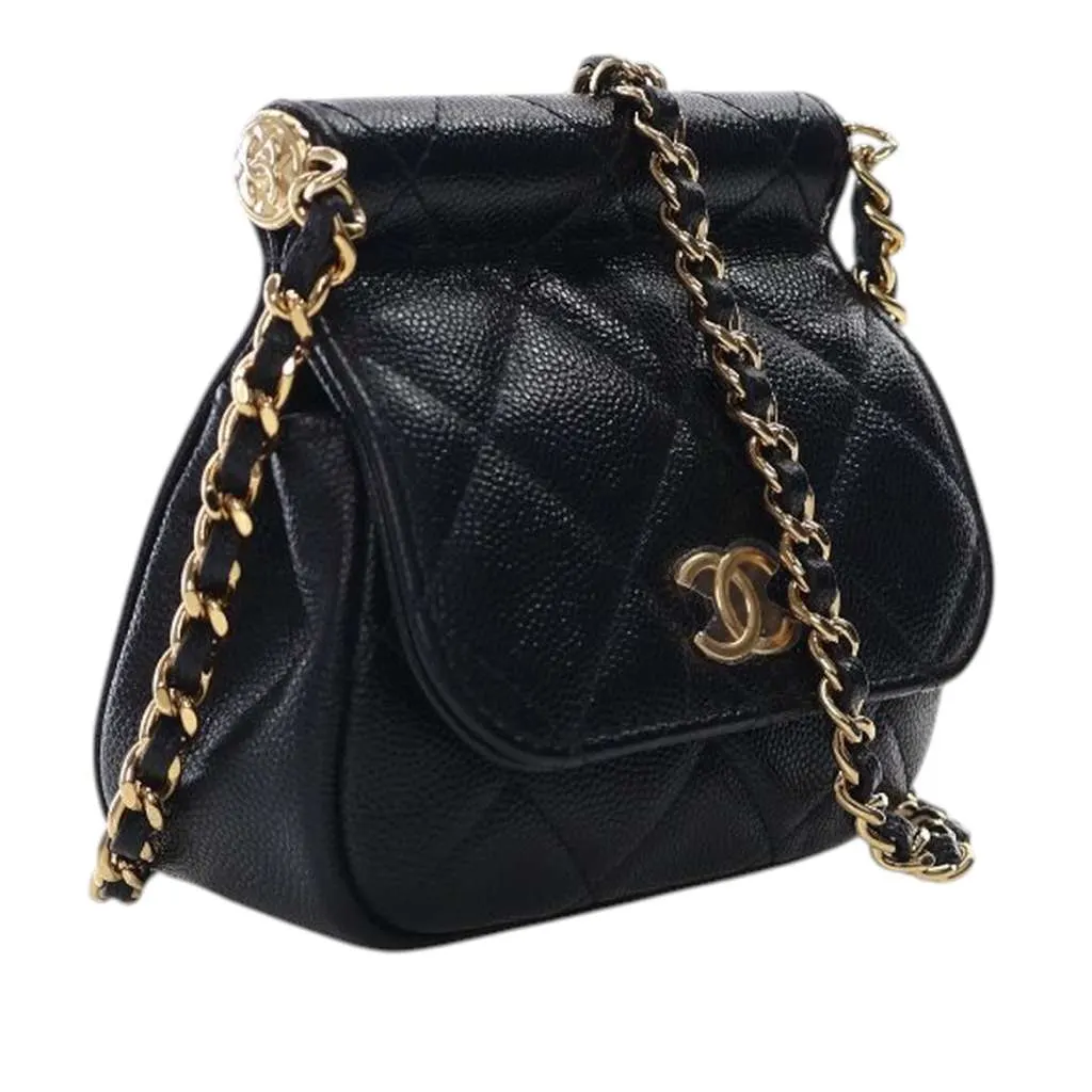 Chanel Mini Caviar Bar Clutch On Chain Black Leather Very good - Back View