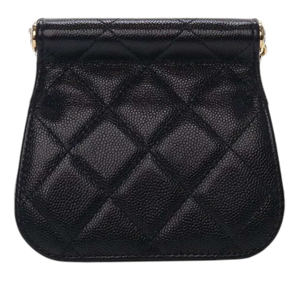 Chanel Mini Caviar Bar Clutch On Chain Black Leather Very good - Inside View
