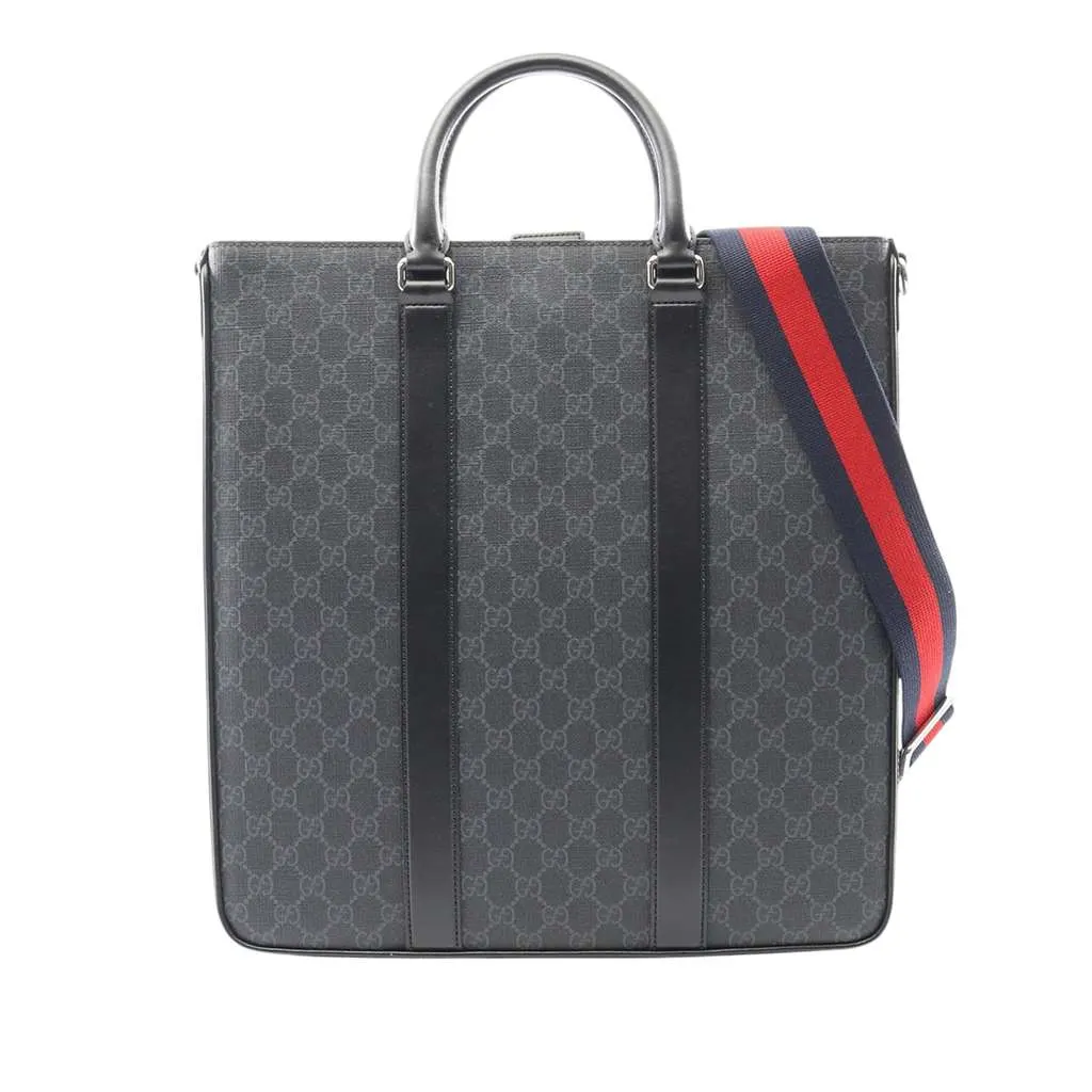 Gucci Large GG Supreme Web Tote Black Canvas Very good - Front View