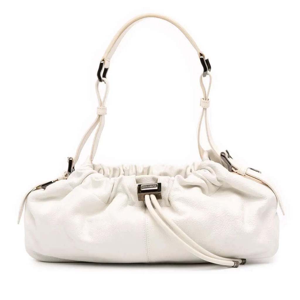 Burberry Leather Drawstring Shoulder Bag White Leather Good - Front View