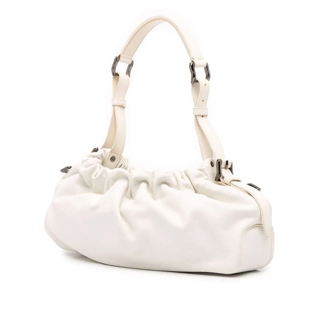 Burberry Leather Drawstring Shoulder Bag White Leather Good - Back View