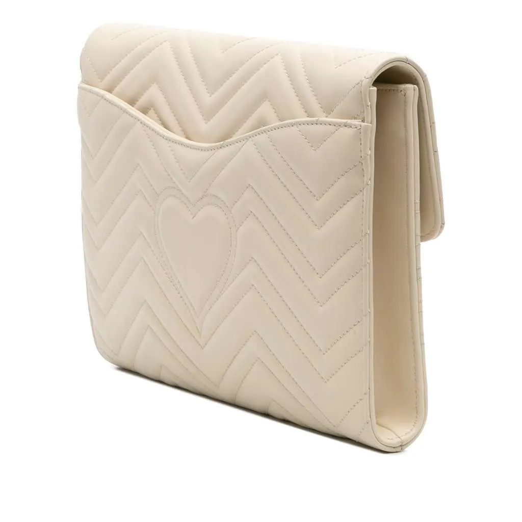 Gucci GG Marmont Matelasse Leather Flap Clutch White Leather Good - Back View