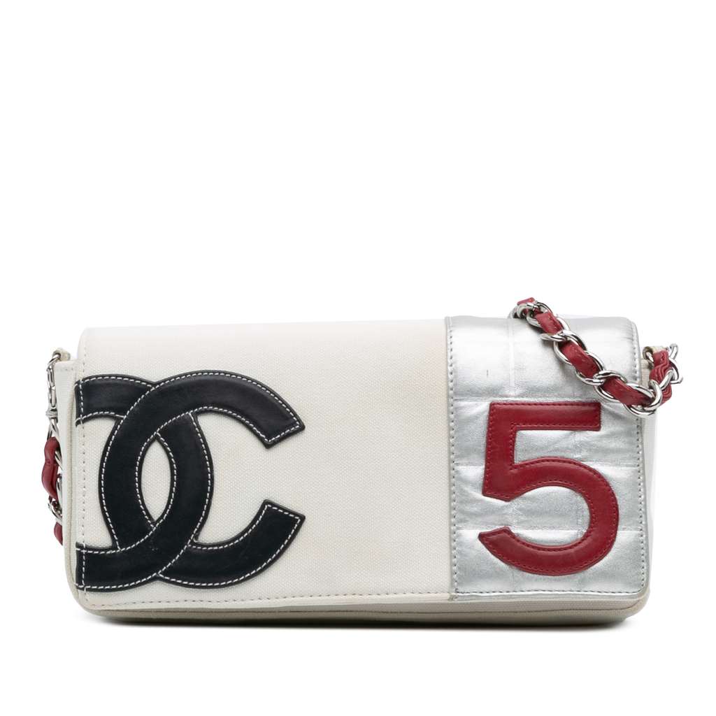Chanel CC Canvas and Metallic Lambskin No. 5 Chain Flap